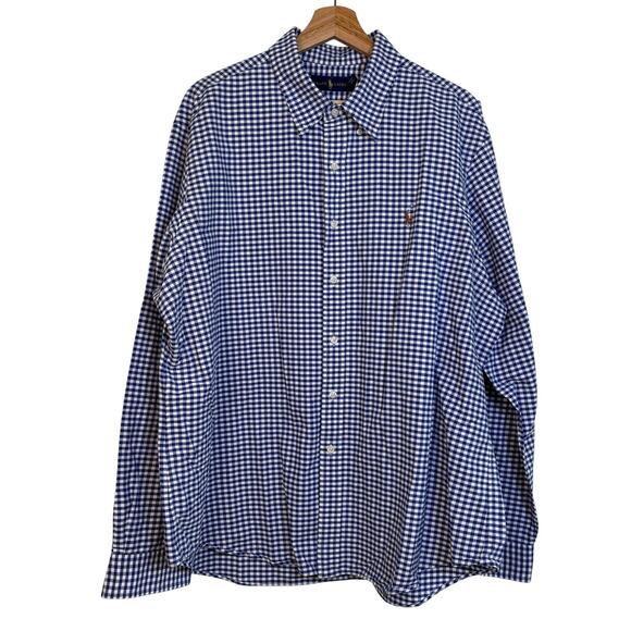 Ralph Lauren Gingham Oxford Mens Shirt Sz XXL Blue White Cotton Business Preppy - Picture 2 of 10
